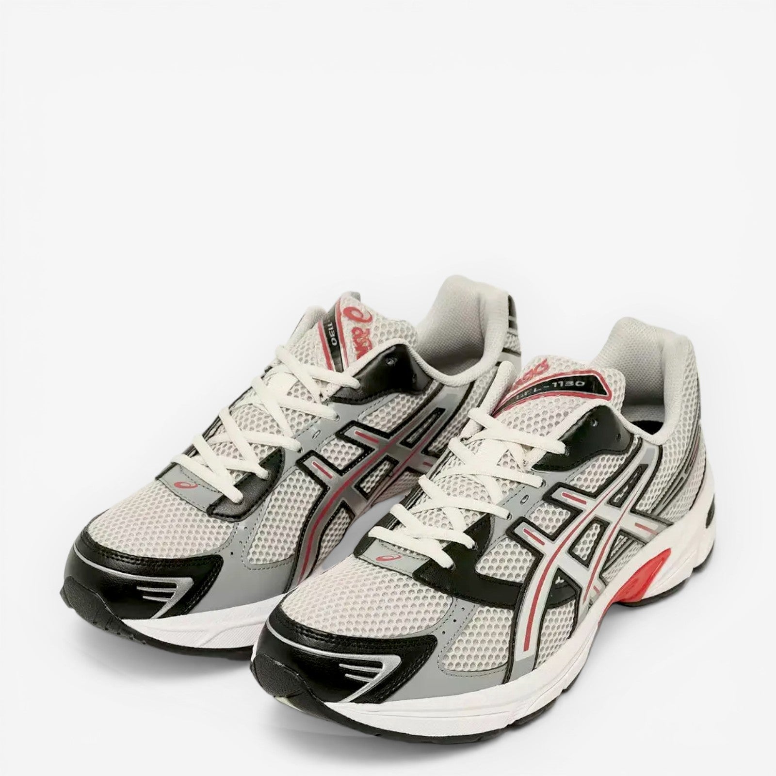 ASICS sneakers white mesh with black and red details, athletic footwear for men