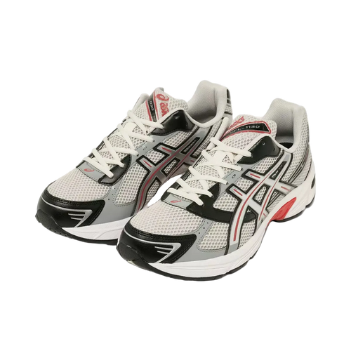 ASICS sneakers white mesh with black and red details, athletic footwear for men