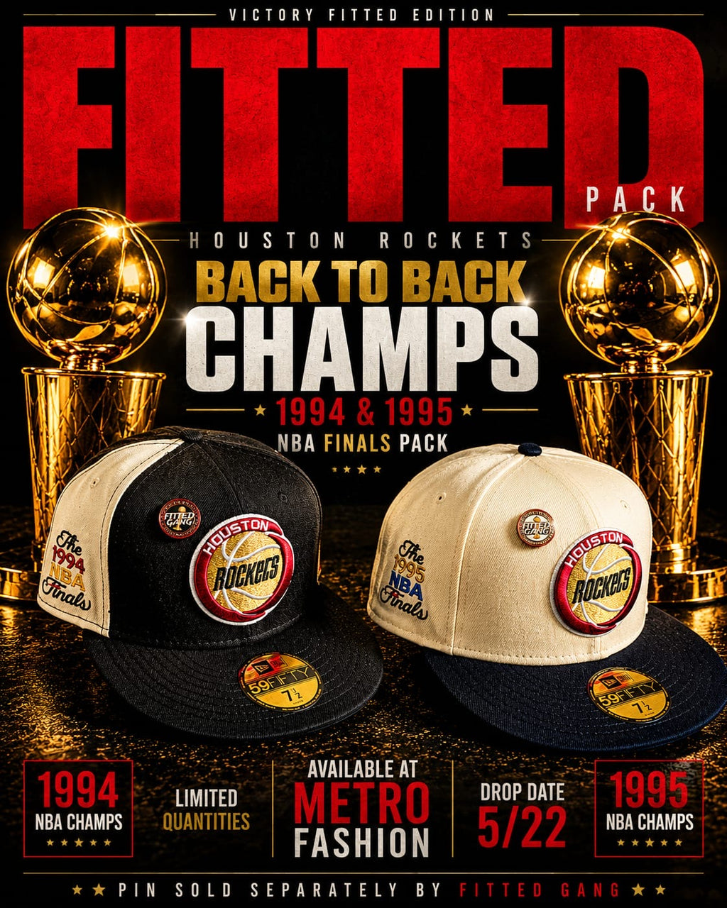 Houston Rockets New Era Fitteds 94/95 FINALS BUNDLE PACK (2HATS)