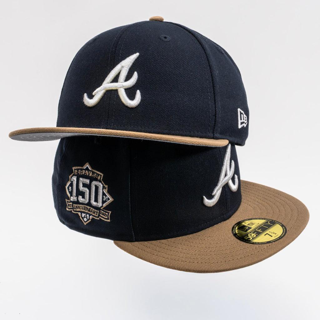 Atlanta Braves 150th Anniversary New Era 59FIFTY Fitted Hat – Blue Khaki / Grey UV