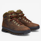 METRO Timberland Euro Hiker Mid brown waterproof leather hiking boots with padded collar and lug sole.