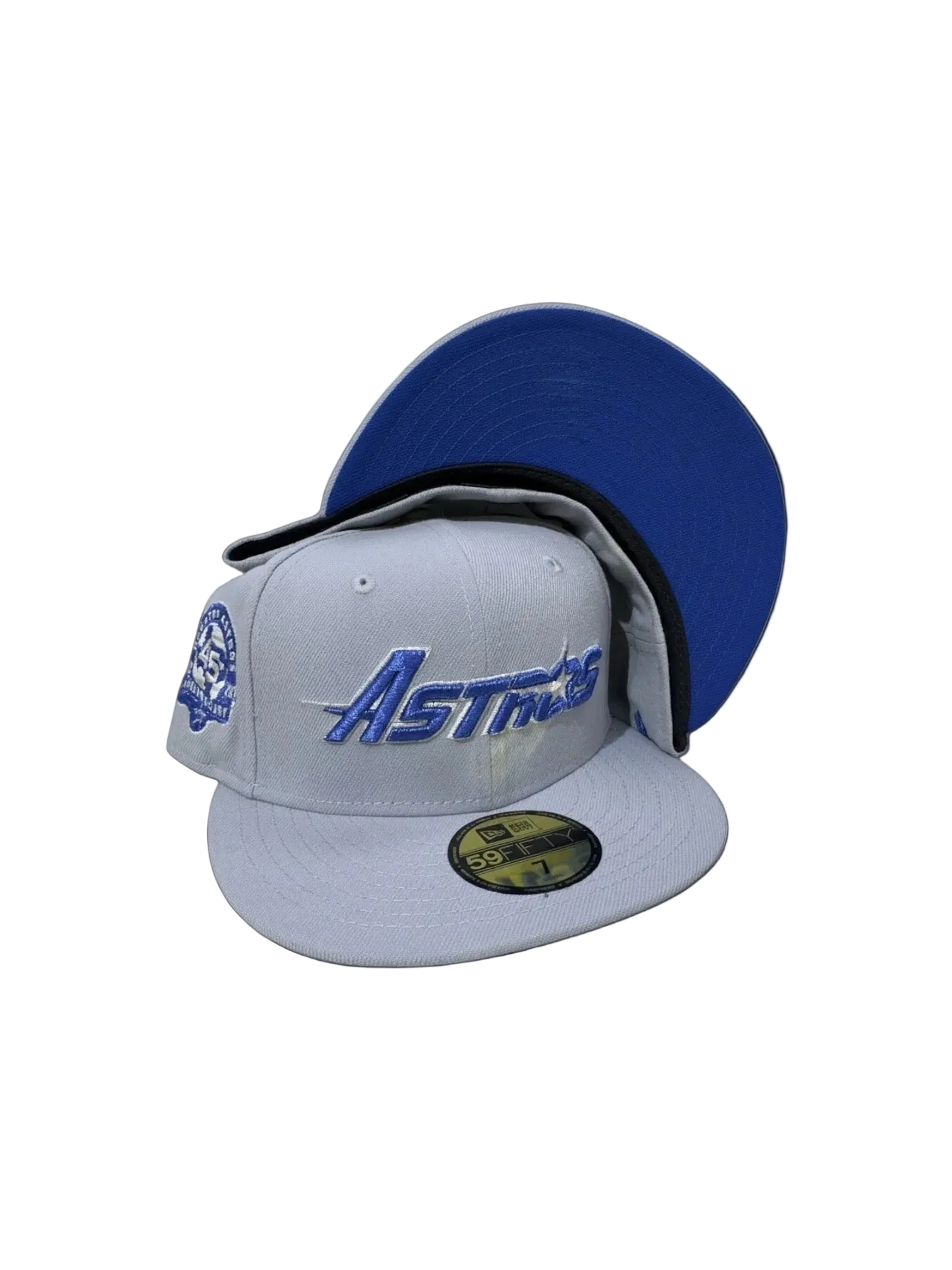 New Era fitted cap in light gray and blue with Astros logo, perfect with sneakers or footwear