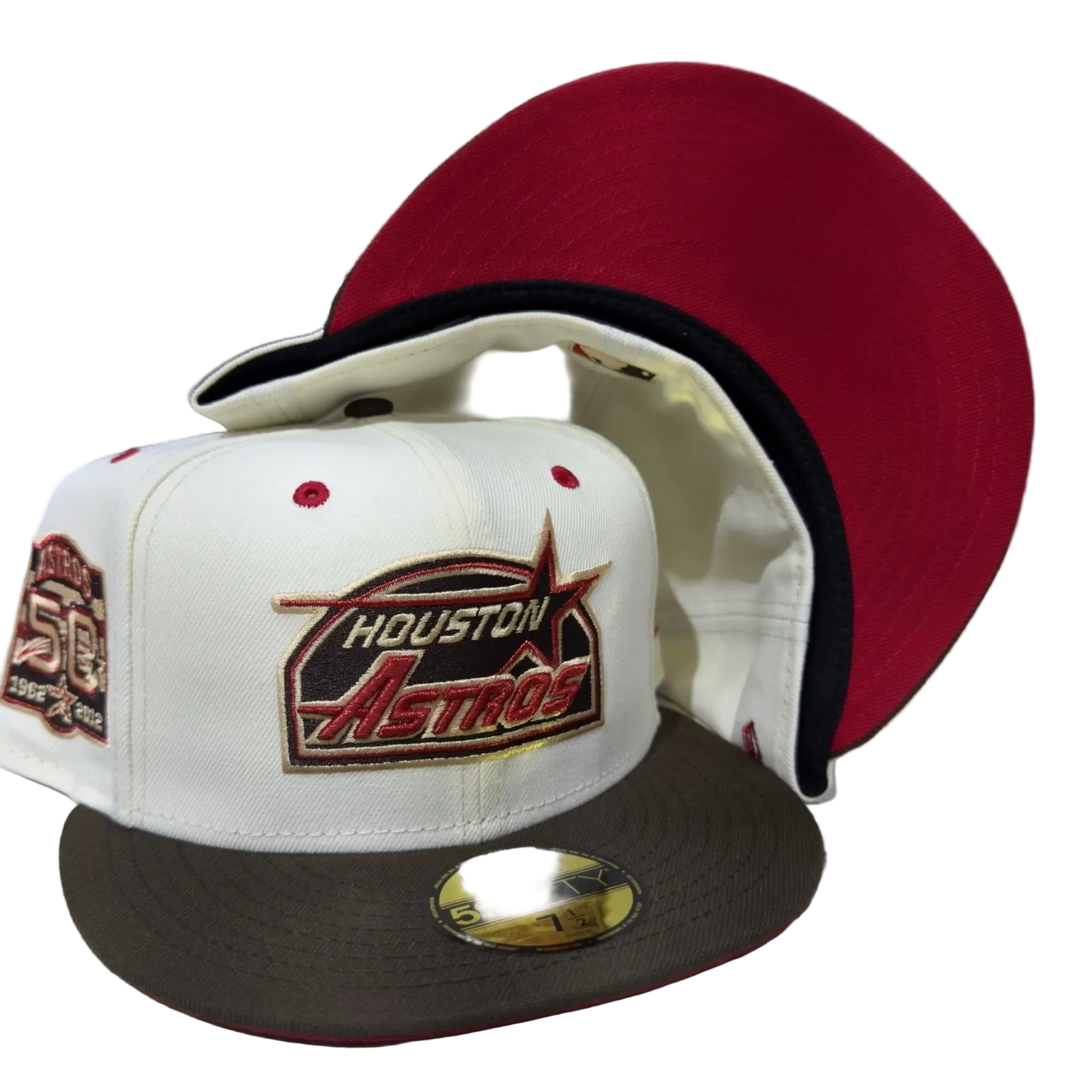 Houston Astros New Era fitted cap, white and brown, with red undervisor and embroidered logo
