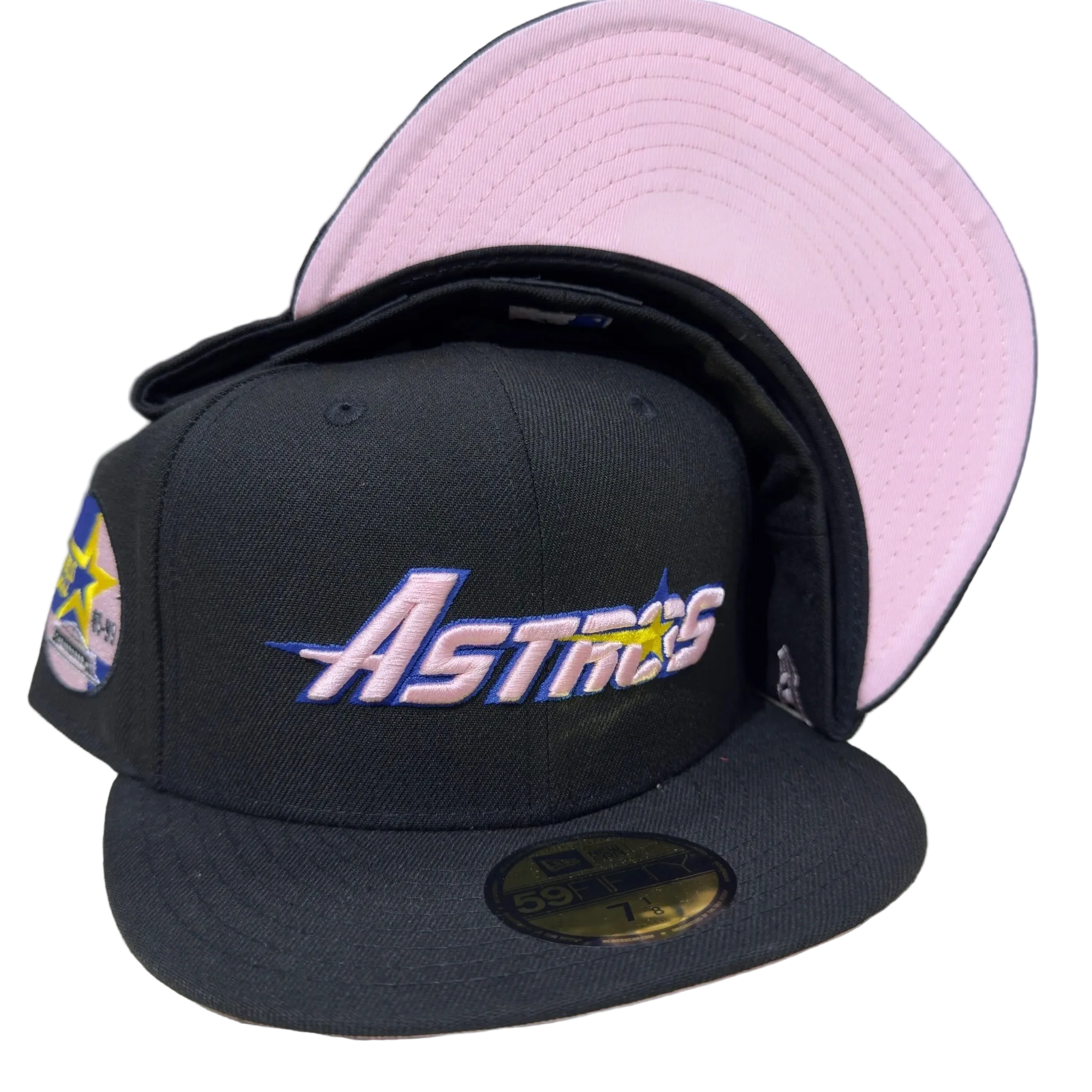 New Era Astros black fitted cap with side patch, pink undervisor, hats, fitted caps