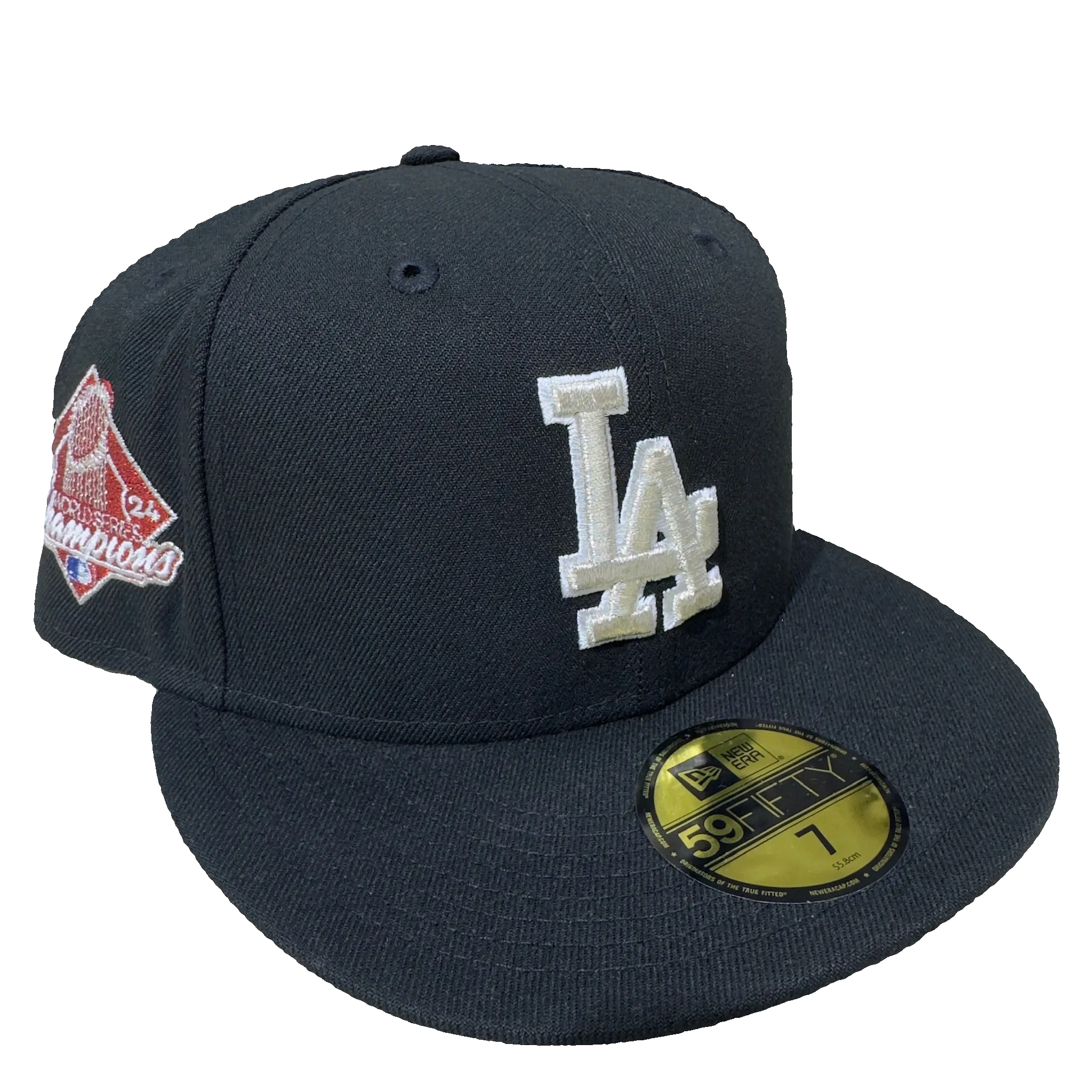 New Era fitted cap, LA logo, championship patch, hats, fitted caps, sneakers, footwear