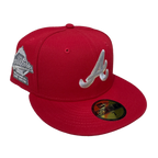 Red New Era fitted cap with white embroidered logo and World Series patch, hats, fitted caps