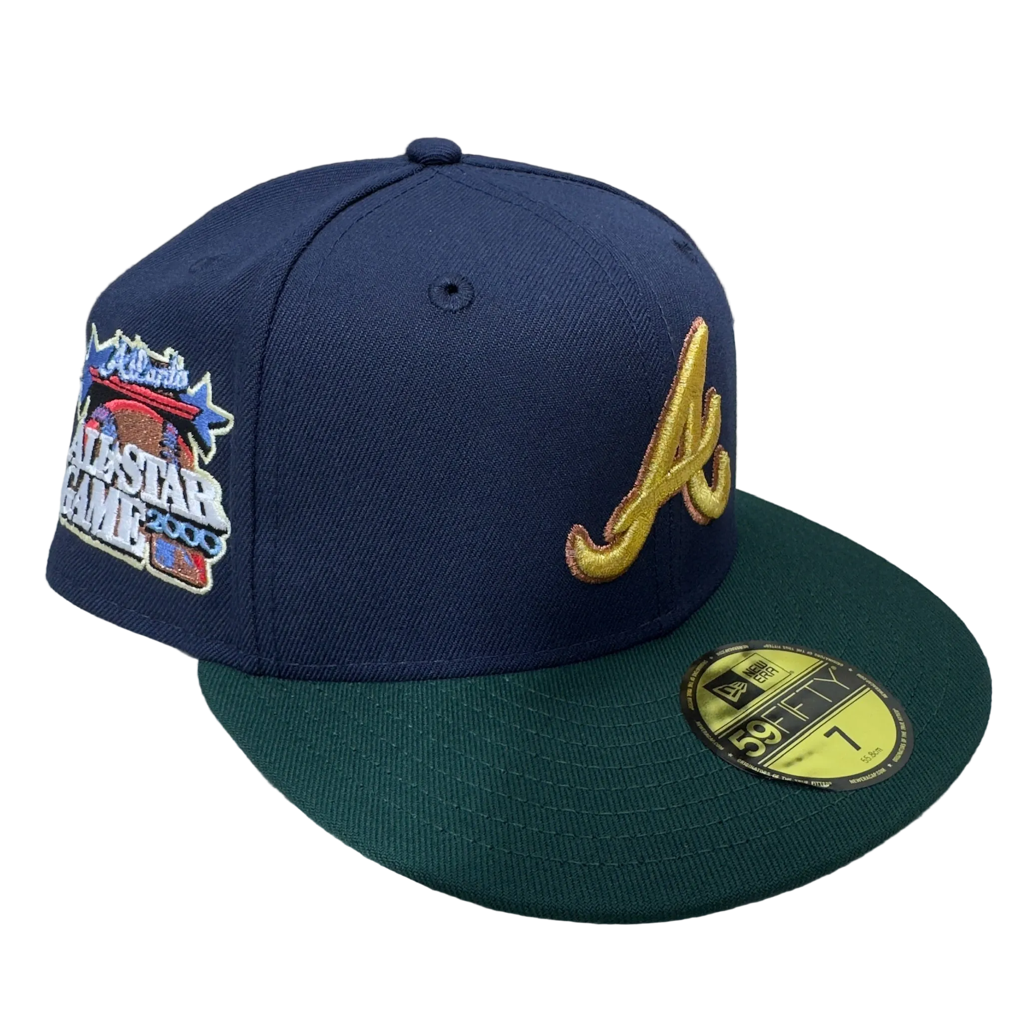 New Era fitted cap, navy and green, gold A logo, All-Star Game patch, hats, fitted caps