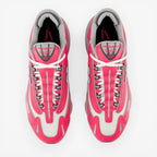 New Balance 1000 pink and gray sneakers top view, mesh and leather athletic footwear