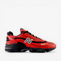 Red and black New Balance sneaker with mesh panels and N logo, athletic footwear for men