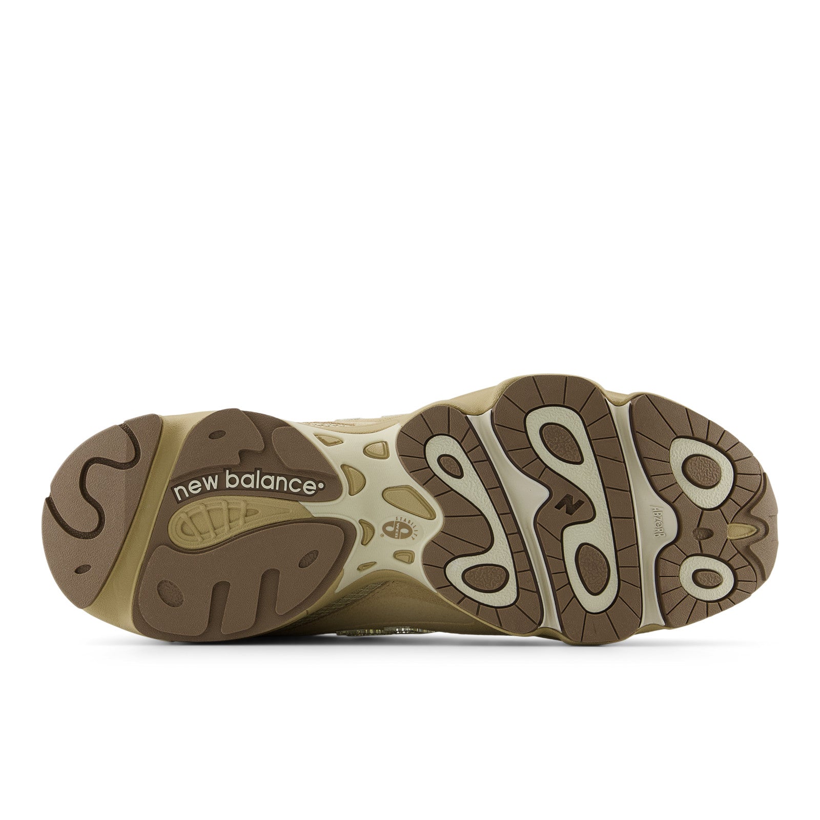 New Balance sneaker outsole, tan and brown, footwear detail for sneakers and ASICS fans