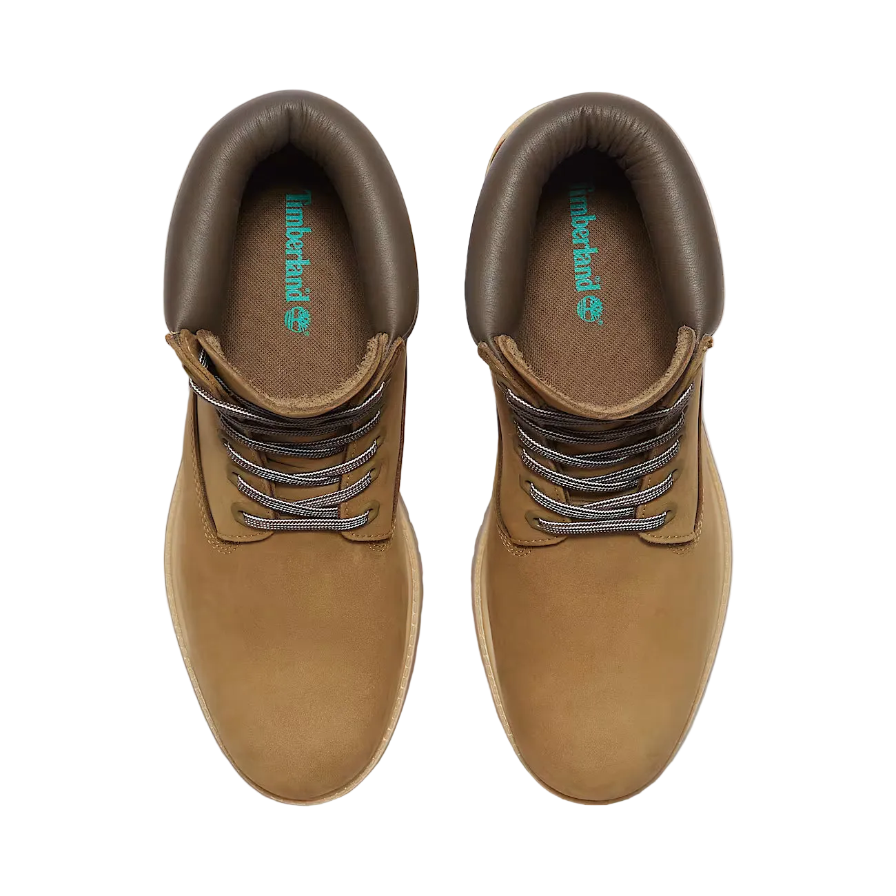 Pair of brown leather boots with laces on a white background