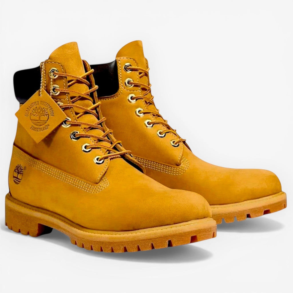 METRO Timberland Premium 6-Inch Waterproof Boot in wheat nubuck leather with lace-up closure and lug sole.