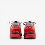 Red and grey New Balance sneakers rear view, athletic footwear, ENCAP sole detail