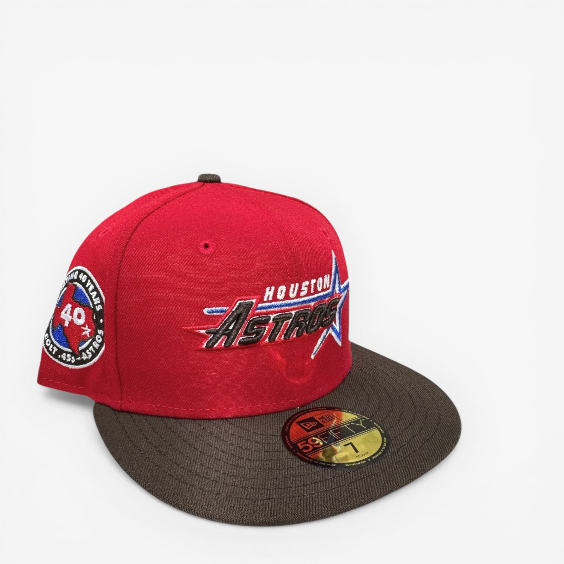 New Era Houston Astros red fitted cap with 40th anniversary patch and flat visor