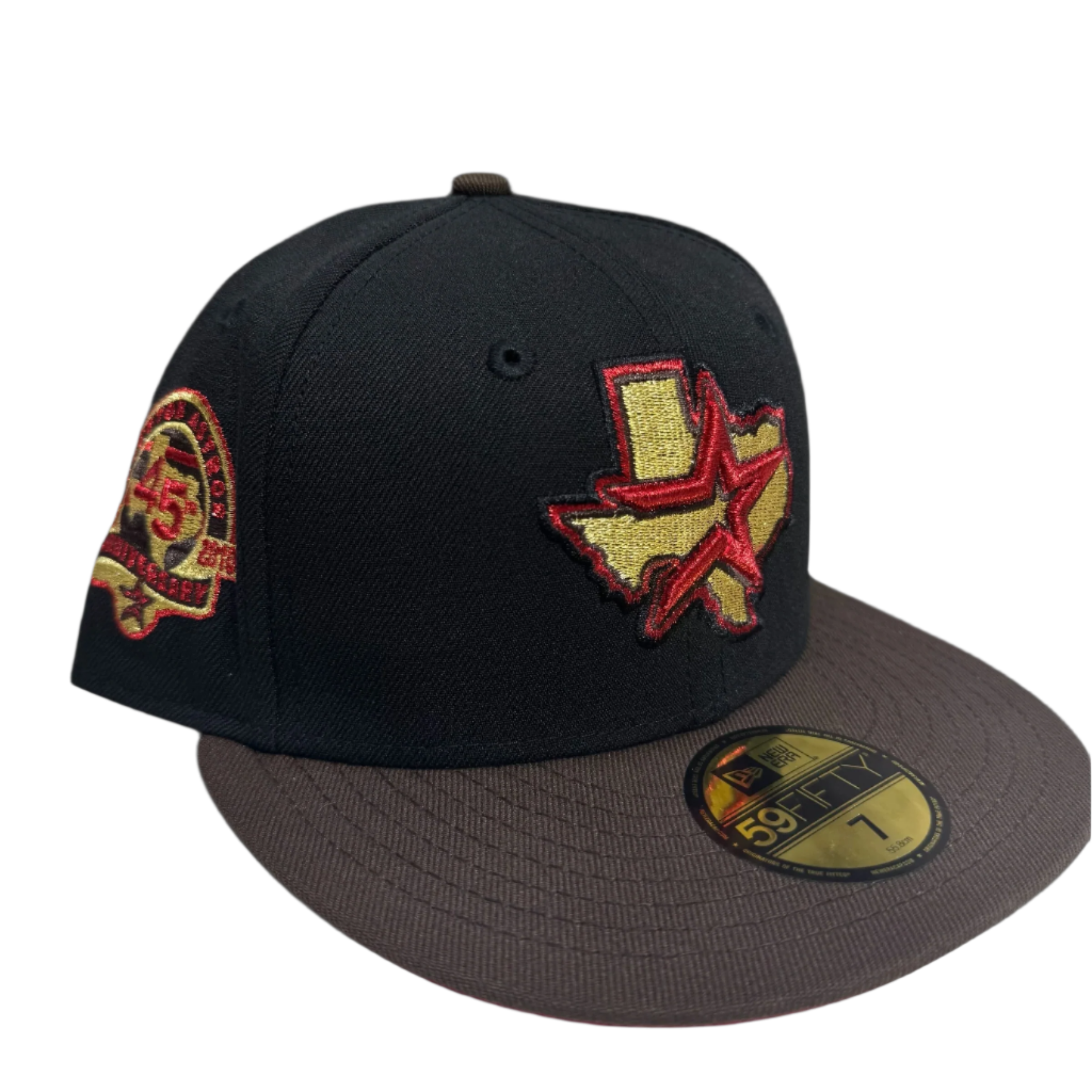 New Era fitted cap with Texas and star embroidery, black crown, gray brim, sneaker inspired hat