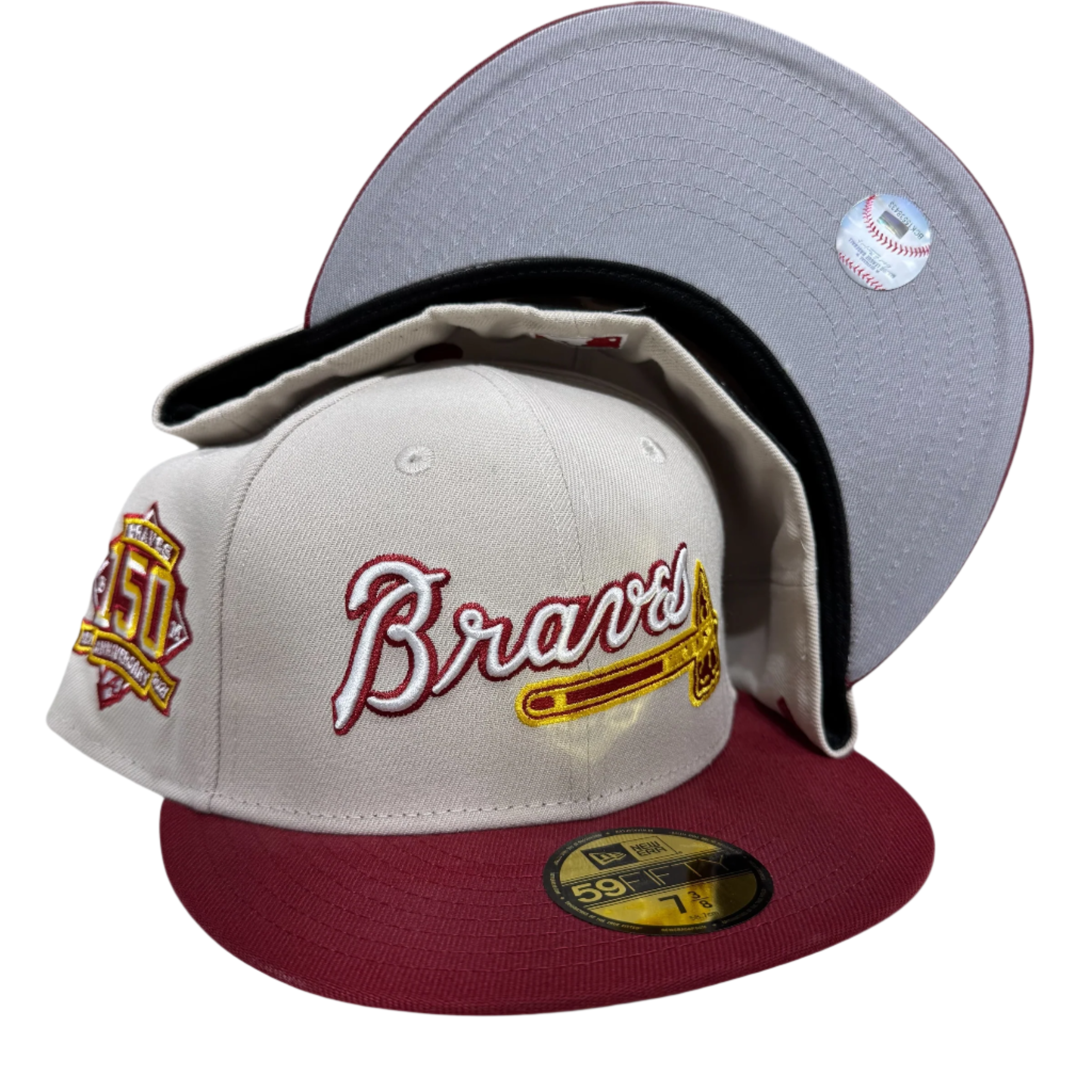 Braves New Era fitted cap with 150th anniversary patch, premium hats, fitted caps