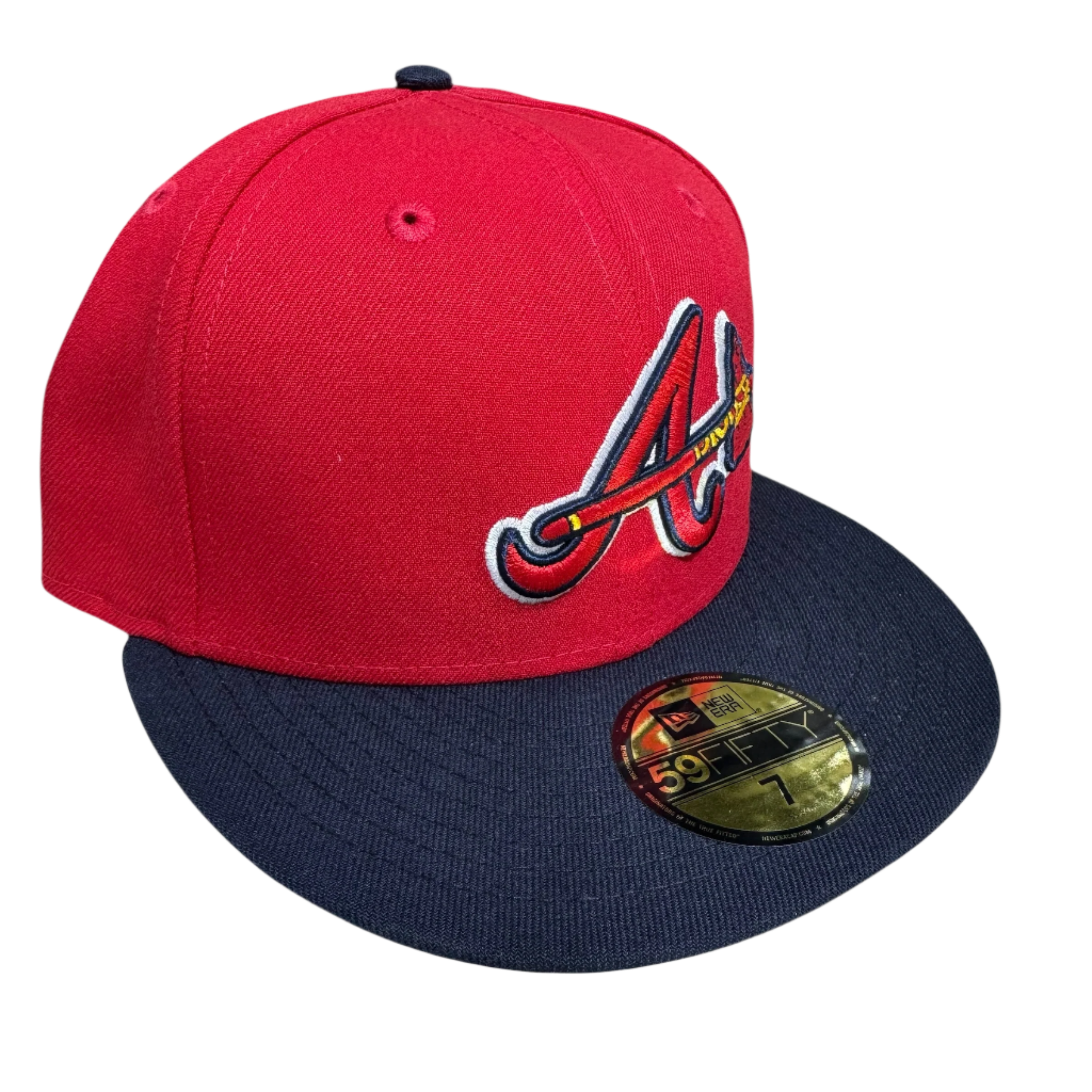 Red and navy New Era fitted cap with embroidered logo, hats, fitted caps