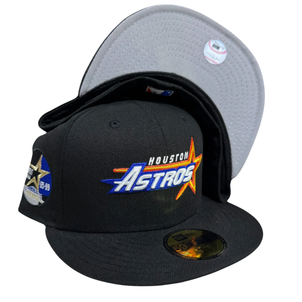 Houston Astros black New Era fitted cap with embroidered logo and commemorative patch