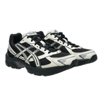 ASICS black and white sneakers, mesh and leather footwear, athletic running shoe style