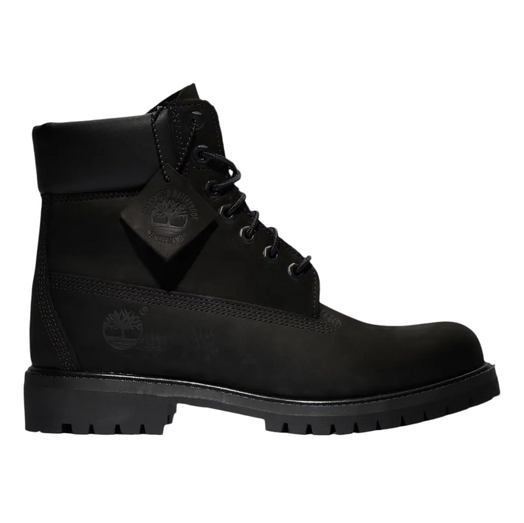 Black Timberland boot on a white background