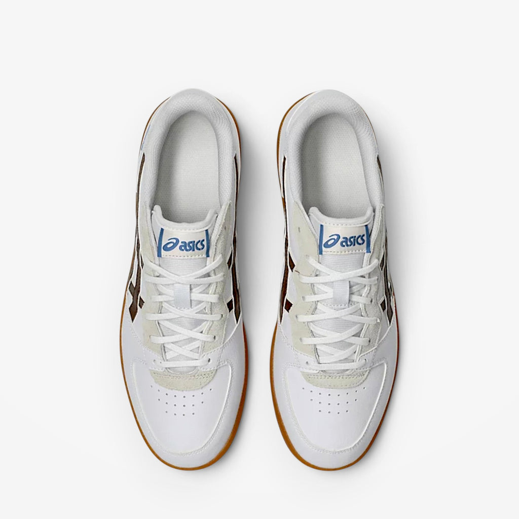 White asics with blue tag