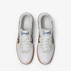 White asics with blue tag