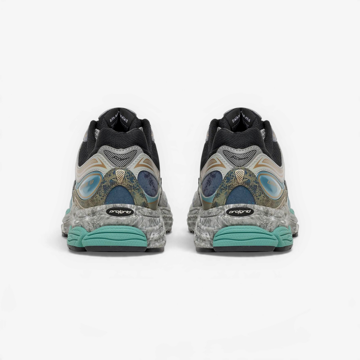 METRO Saucony Daikanyama ProGrid Omni 9 sneakers in Owl Multi colorway showing rear view with textured midsole