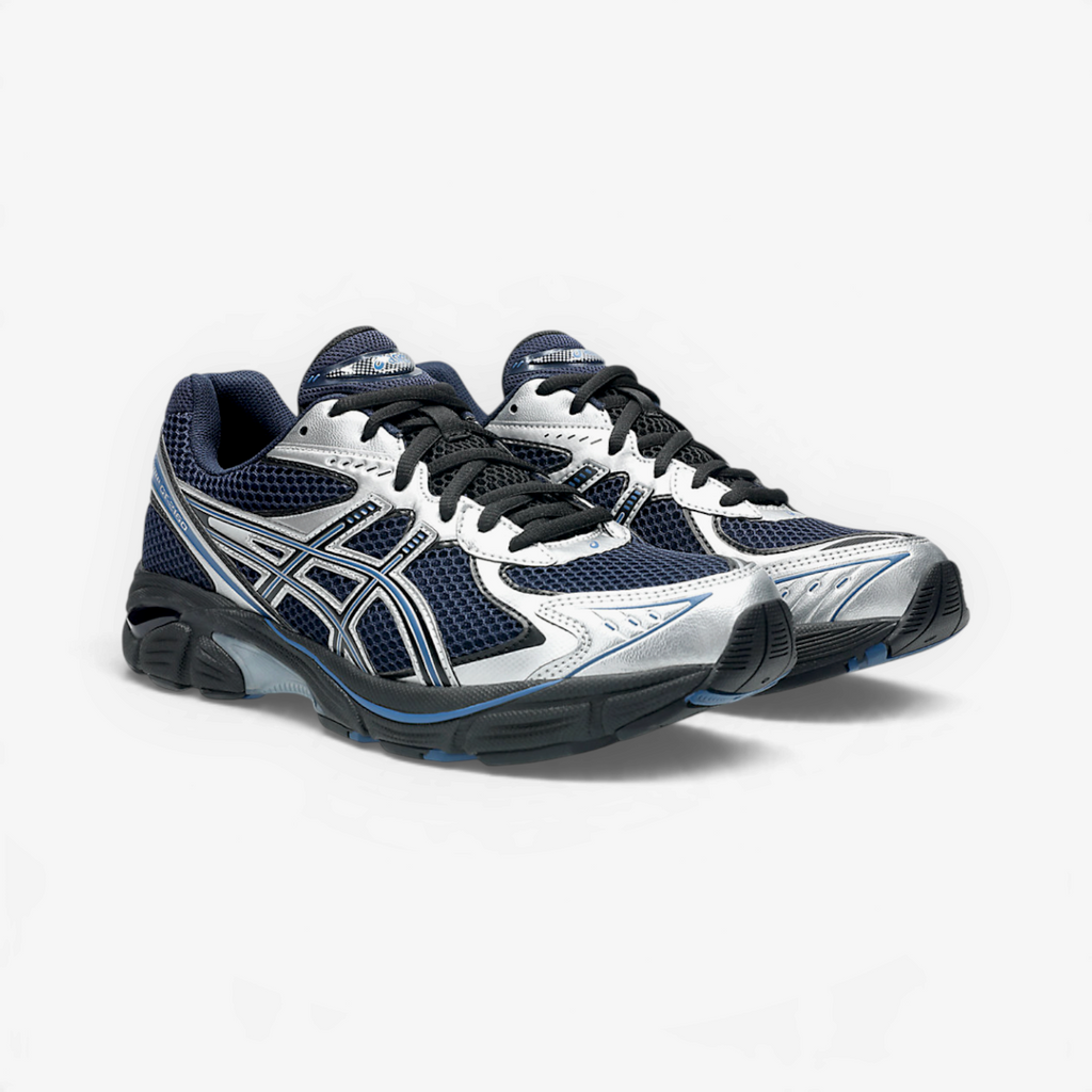 METRO ASICS GT-2160 sneakers in midnight blue and black with silver accents, featuring a technical mesh design.