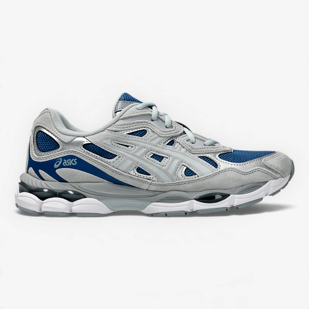 METRO ASICS GEL-NYC sneaker in twilight blue and gravel grey with layered mesh and suede design