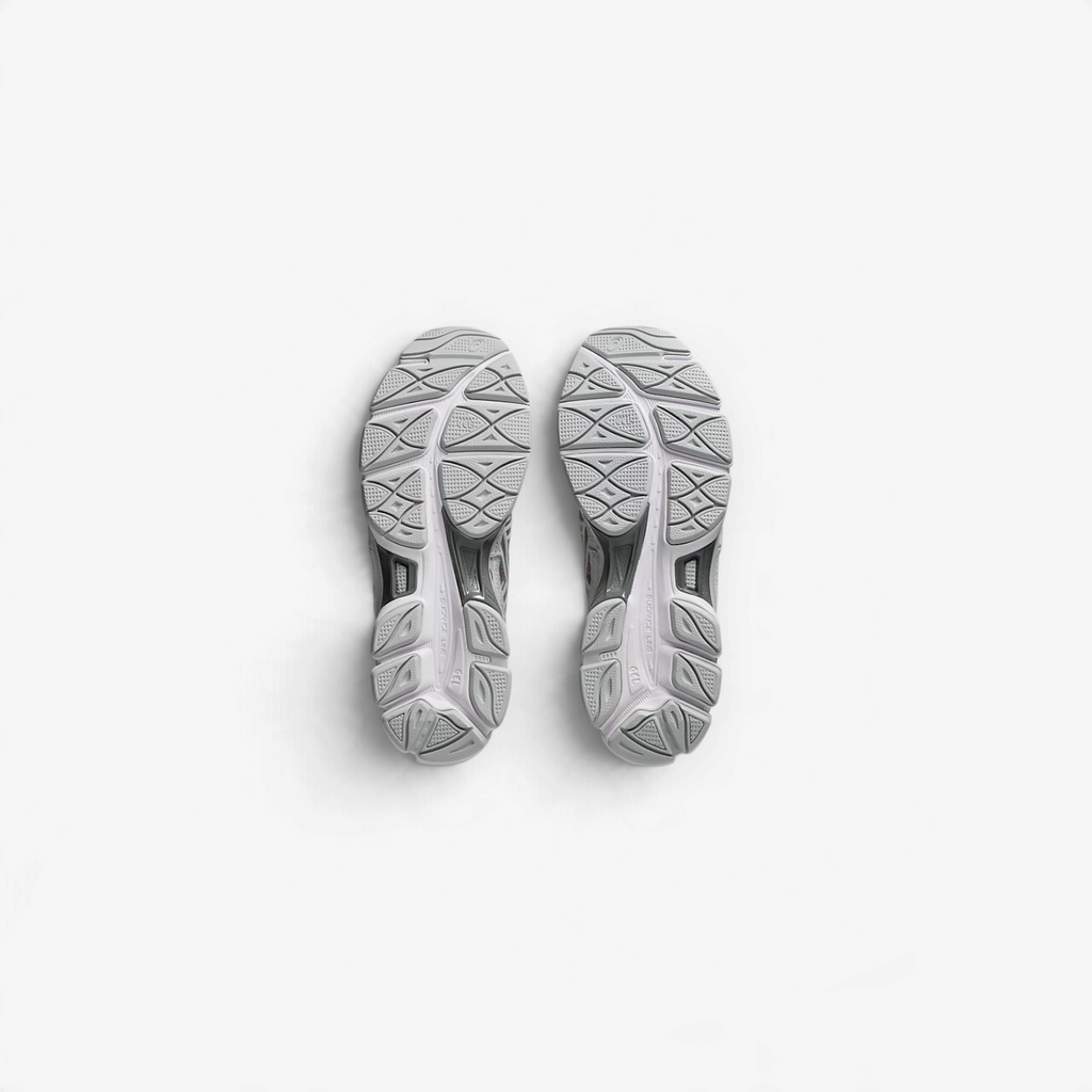 METRO ASICS GEL-NYC sneakers showing the grey textured rubber outsoles with detailed traction patterns