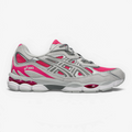 METRO ASICS GEL-NYC runner in Pink Glo and Concrete grey with layered mesh and suede design and GEL cushioning.
