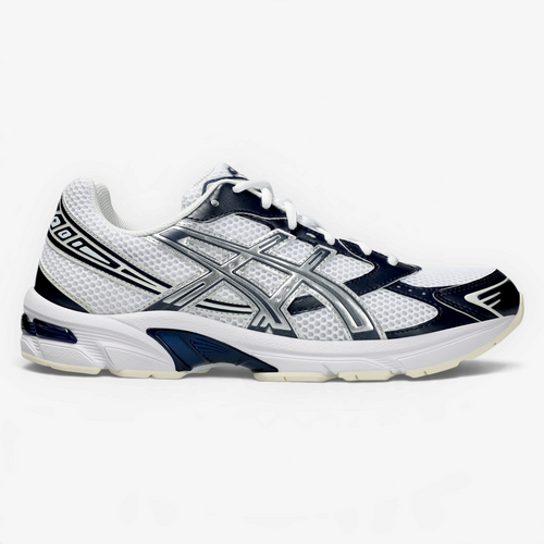 METRO ASICS GEL-1130 retro running shoe in white and midnight blue with layered mesh upper and silver accents