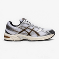 METRO ASICS GEL-1130 retro runner in white mesh with metallic silver overlays and clay canyon brown accents.