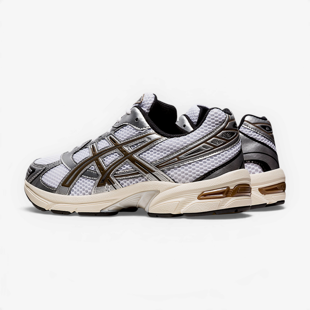 METRO ASICS GEL-1130 retro runner in white mesh with metallic silver overlays and clay canyon accents