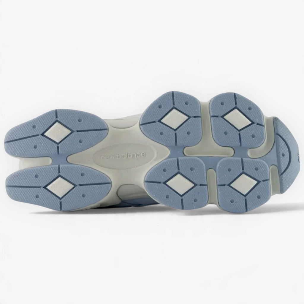 METRO New Balance 9060 sneaker outsole in vintage indigo and pumpernickel with sculpted rubber traction pattern