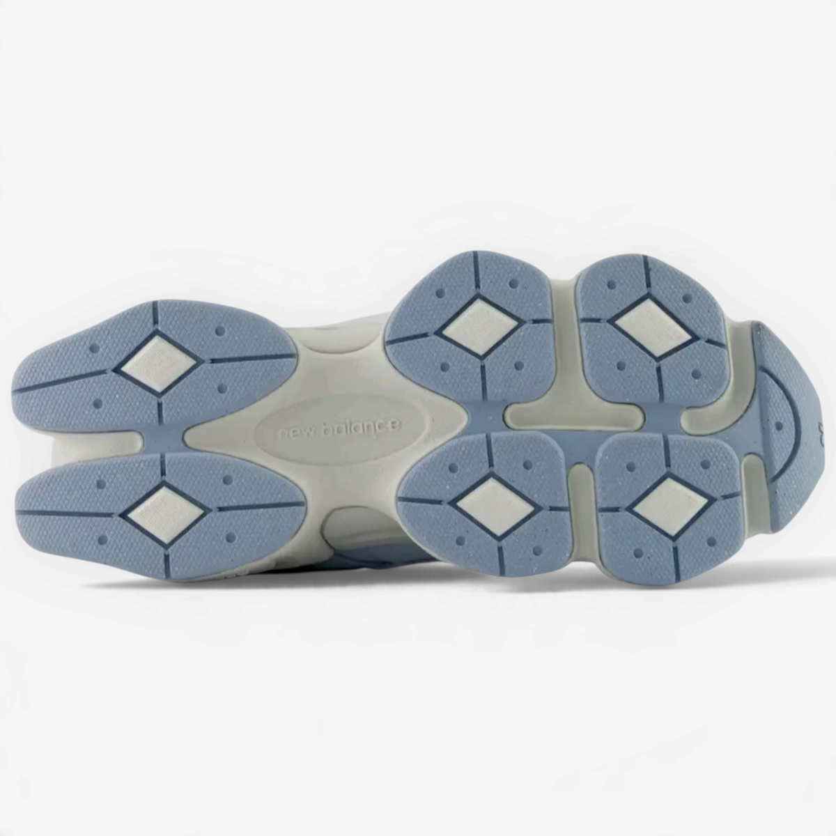 METRO New Balance 9060 sneaker outsole in vintage indigo and pumpernickel with sculpted rubber traction pattern