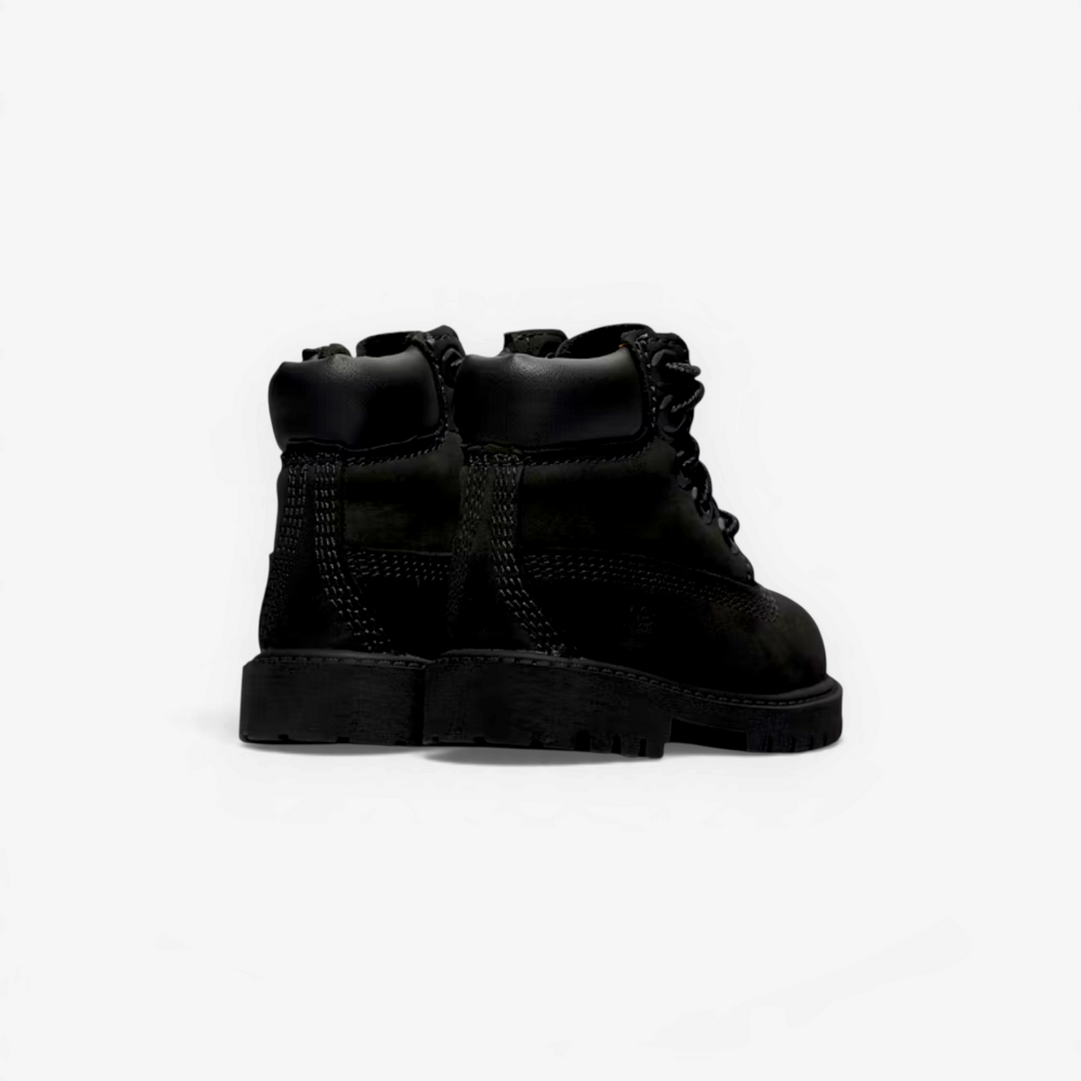 METRO Timberland toddler black waterproof 6-inch premium leather boots with padded collar and rugged rubber lug sole.