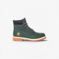 METRO Timberland junior dark green nubuck leather waterproof 6-inch boot with navy collar and rugged lug sole