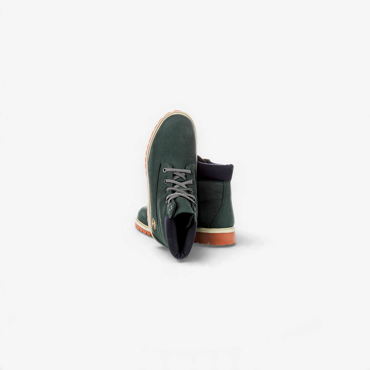 METRO Timberland junior dark green waterproof nubuck leather 6-inch boots with navy collar and rugged lug sole