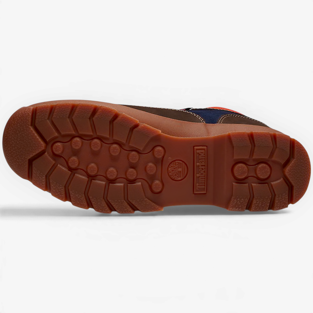 METRO Timberland Euro Hiker boot showing the durable brown rubber lug outsole with signature tread pattern
