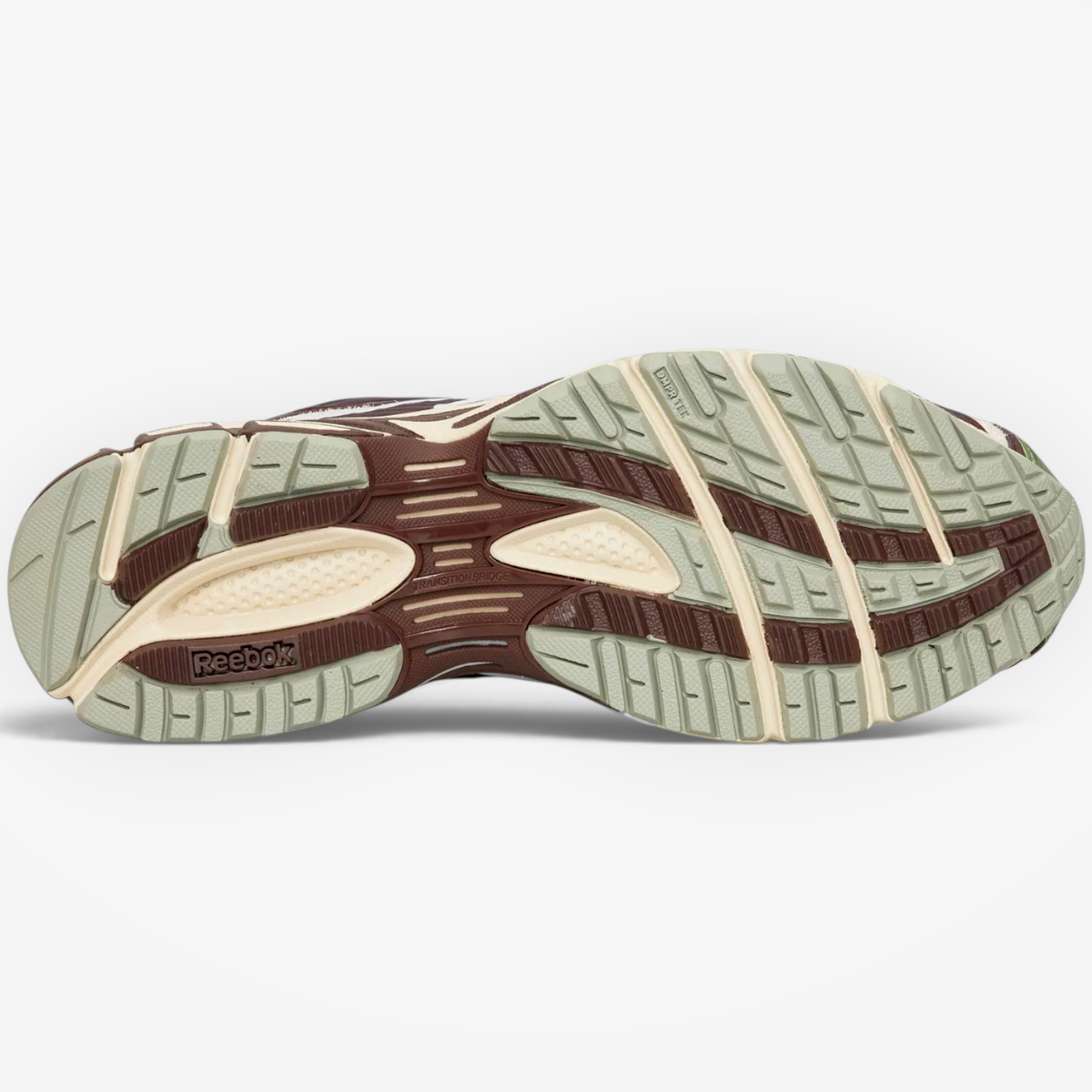 METRO Reebok Premier Road Ultra sneaker outsole in dark cocoa and tranquil blue with a durable tread pattern