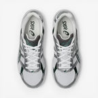 ASICS sneakers white and silver mesh top view, trendy footwear, athletic sneaker shoes