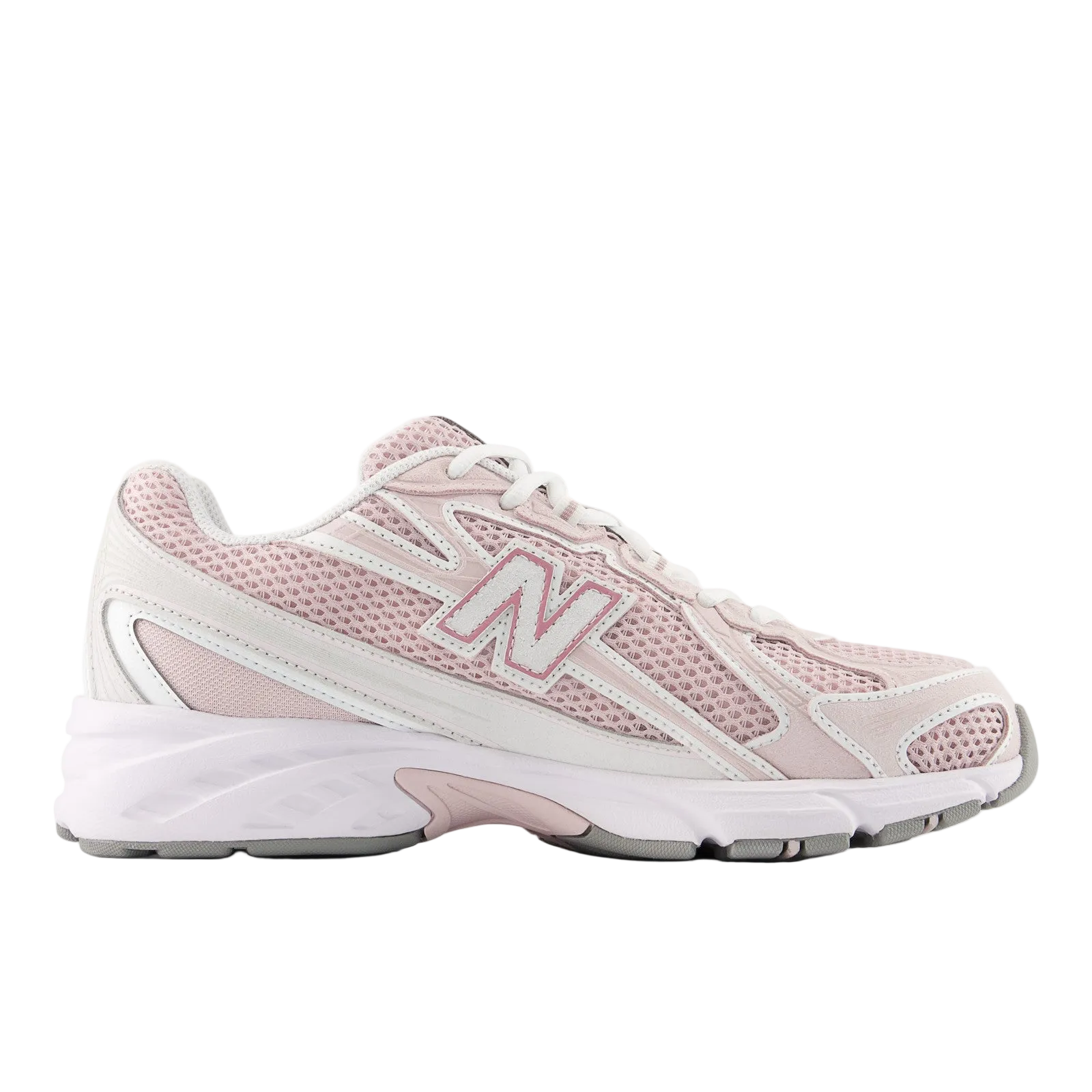 Light pink New Balance sneaker with mesh upper and white sole, stylish athletic footwear