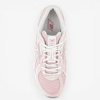 new balance pink mesh sneaker top view, lace-up athletic footwear