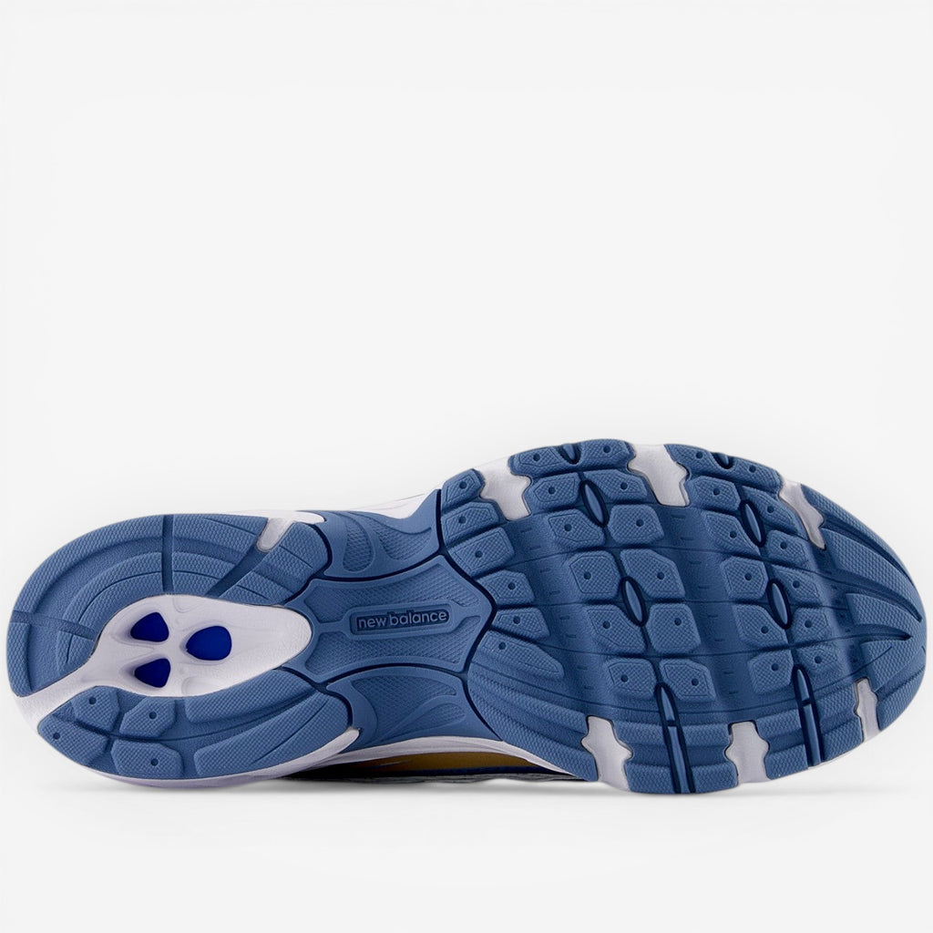 Blue New Balance sneaker sole, textured grip, footwear, sneakers, asics, caps, fitted hats