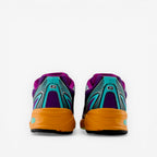 new balance sneakers rear view, purple, teal, orange accents, athletic footwear