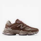 New Balance brown suede sneaker with chunky sole, lifestyle footwear product photo