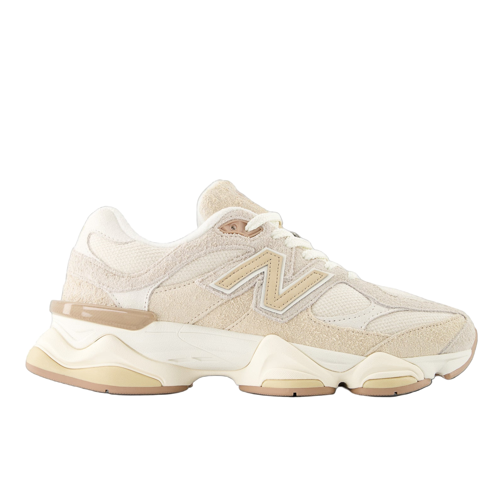 new balance beige suede and mesh sneaker, side profile, premium footwear, lifestyle sneakers