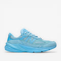 new balance blue suede sneaker with mesh panels, athletic footwear, lifestyle sneakers