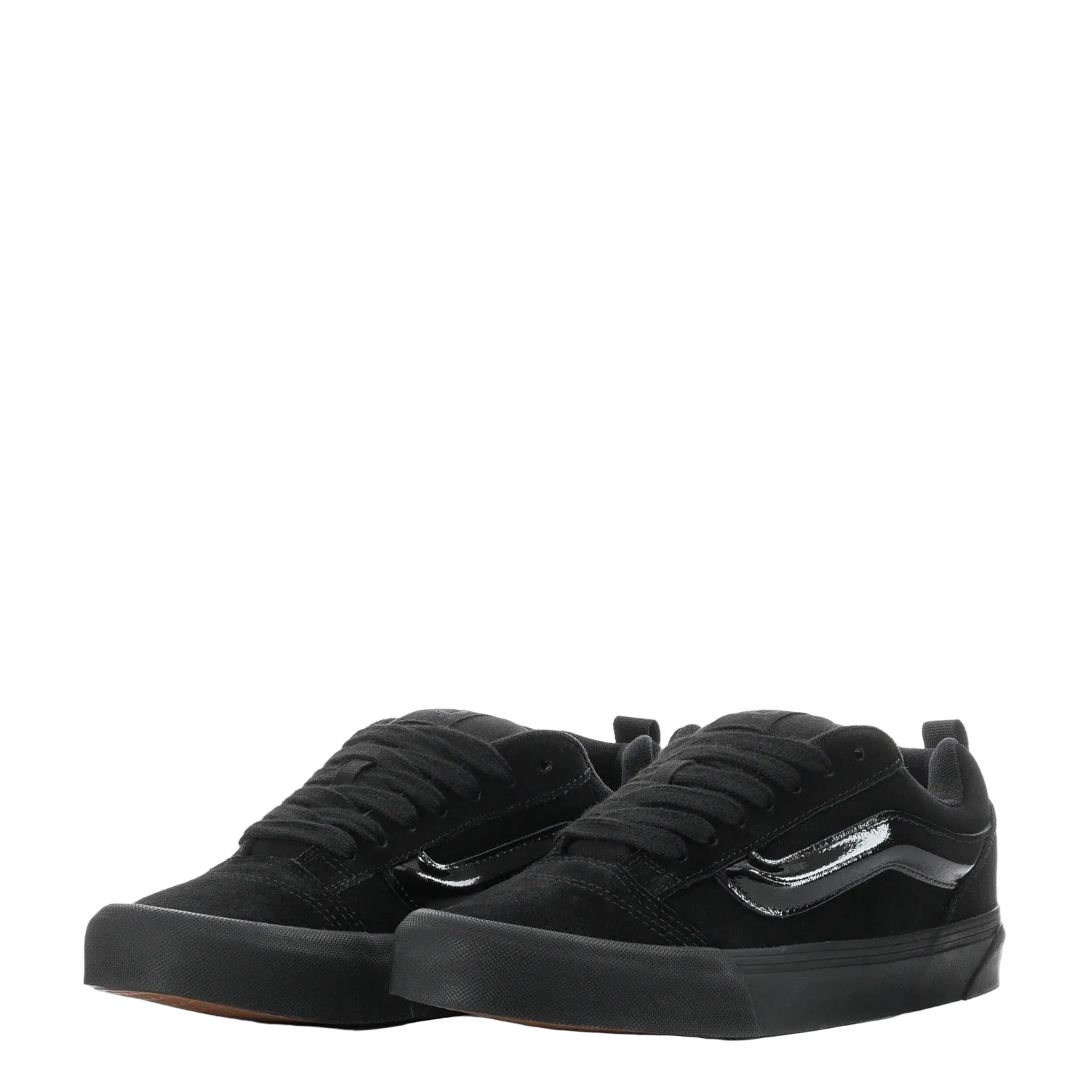 black suede sneakers with black sole and glossy side stripe, footwear, sneakers
